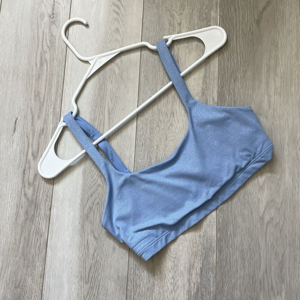 Alo Sports Bra glitter square neck pullover womens Blue (small) sparkly workout
